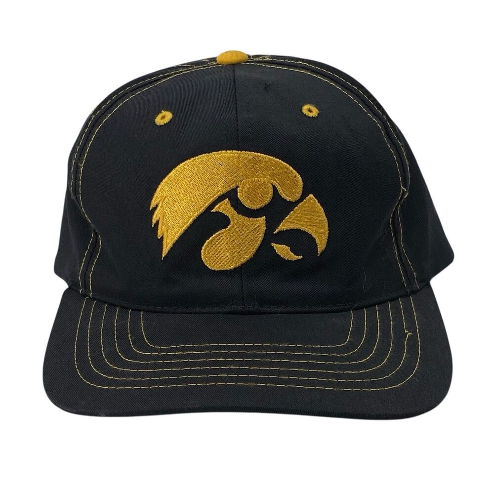 Vintage NCAA Iowa Hawkeyes Gold Stitch Snapback Cap Hat 90s Annco‎